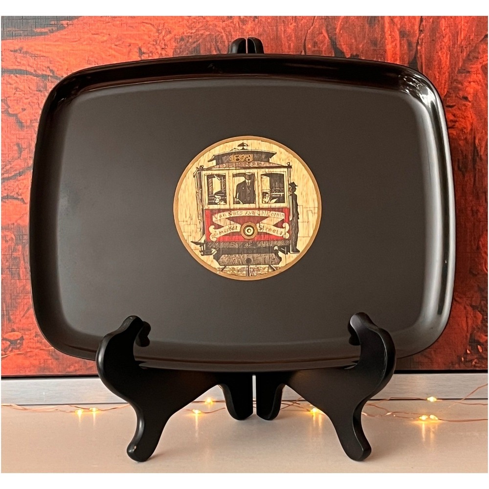 Vintage Couroc Monterey San Francisco Cable Car Black Tray California MCM